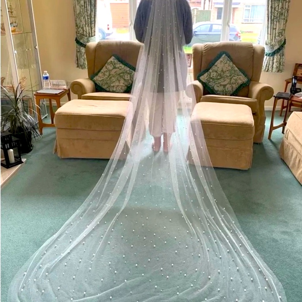Cathedral Veil with pearls